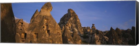 Framed Rock formations on a landscape, Uchisar, Cappadocia, Anatolia, Turkey Print