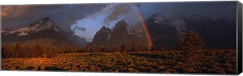 Framed Sunrise &amp; rainbow Grand Teton National Park WY USA Print