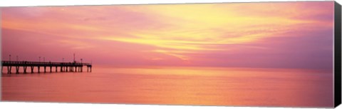 Framed Sunset At Pier, Water, Caspersen Beach, Venice, Florida, USA Print