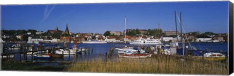 Framed Boats docked at the harbor, Flensburg Harbor, Munsterland, Germany Print