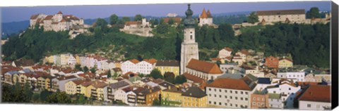 Framed High angle view of buildings in a town, Salzach River, Burghausen, Bavaria, Germany Print
