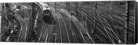 Framed High angle view of a train on railroad track in a shunting yard, Germany Print