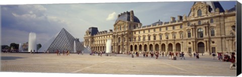 Framed Tourists near a pyramid, Louvre Pyramid, Musee Du Louvre, Paris, Ile-de-France, France Print