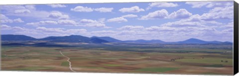 Framed High angle view of a dirt road passing through a landscape, Consuegra, La Mancha, Spain Print