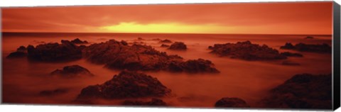 Framed Foggy beach at dusk, Pebble Beach, Monterey County, California, USA Print