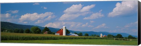 Framed Cultivated field in front of a barn, Kishacoquillas Valley, Pennsylvania, USA Print