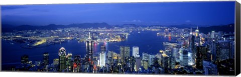 Framed Hong Kong with Bright Blue Night Sky, China Print