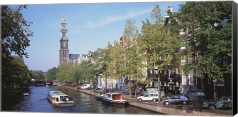 Framed Church along a channel in Amsterdam Netherlands Print