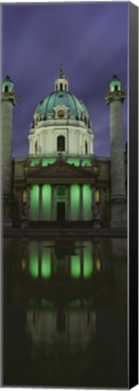 Framed Facade of St. Charles Church at Night, Vienna, Austria (vertical) Print