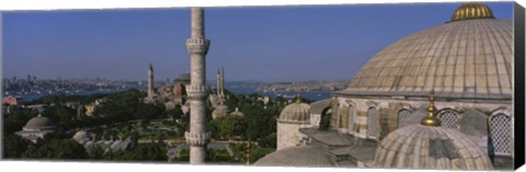 Framed View of a mosque, St. Sophia, Hagia Sophia, Mosque of Sultan Ahmet I, Blue Mosque, Sultanahmet District, Istanbul, Turkey Print