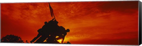 Framed Silhouette of statues at a war memorial, Iwo Jima Memorial, Arlington National Cemetery, Virginia, USA Print