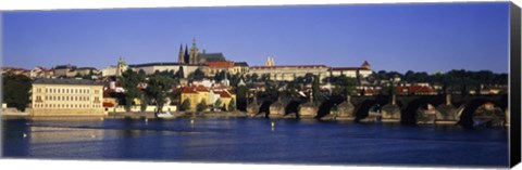 Framed Charles Bridge and Buildings along the River, Prague Czech Republic Print