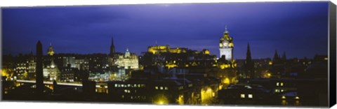 Framed High angle view of a city lit up at night, Edinburgh Castle, Edinburgh, Scotland Print