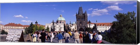 Framed Tourists walking in front of a building, Charles Bridge, Prague, Czech Republic Print