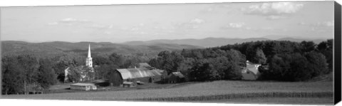 Framed High angle view of barns in a field, Peacham, Vermont (black and white) Print