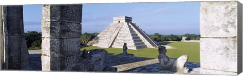 Framed Pyramid in a field, El Castillo, Chichen Itza, Yucatan, Mexico Print