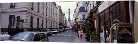 Framed Buildings along a street with the Eiffel Tower in the background, Paris, France Print