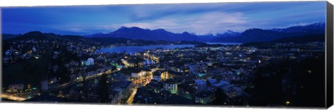 Framed Aerial view of a city at dusk, Lucerne, Switzerland Print