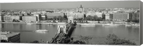 Framed Chain Bridge Over The Danube River, Budapest, Hungary Print