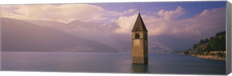 Framed Clock tower in a lake, Reschensee, Italy Print