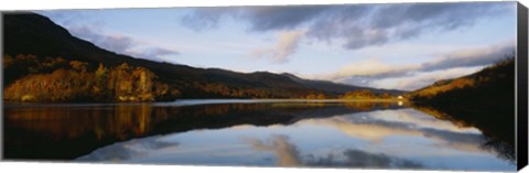 Framed Reflection of mountains and clouds on water, Glen Lednock, Perthshire, Scotland Print