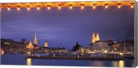 Framed Switzerland, Zurich, Cityscape of Zurich at Christmas Print