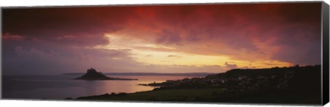 Framed Clouds over an island, St. Michael&#39;s Mount, Cornwall, England Print