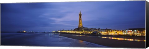 Framed Buildings lit up at dusk, Blackpool Tower, Blackpool, Lancashire, England Print