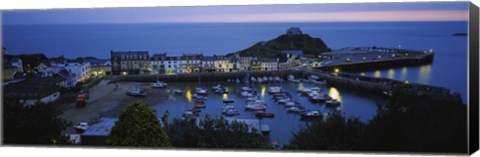 Framed High angle view of boats docked at the harbor, Devon, England Print