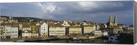 Framed High Angle View Of A City, Grossmunster Cathedral, Zurich, Switzerland Print