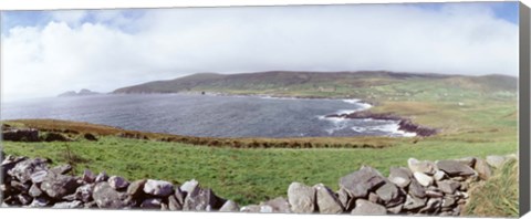 Framed UK, Ireland, Kerry County, Rocks on Greenfields Print