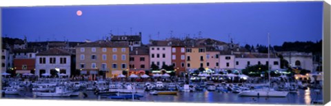 Framed Buildings, Evening, Moonrise, Rovinj, Croatia Print