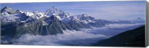 Framed Aerial View Of Clouds Over Mountains, Swiss Alps, Switzerland Print