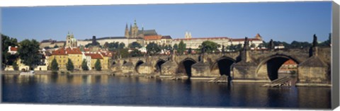 Framed Arch bridge across a river, Charles Bridge, Vltava River, Prague, Czech Republic Print