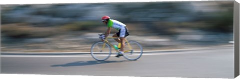 Framed Bike racer participating in a bicycle race, Sitges, Barcelona, Catalonia, Spain Print