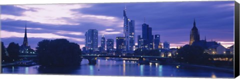 Framed Buildings lit up at night, Frankfurt, Germany Print