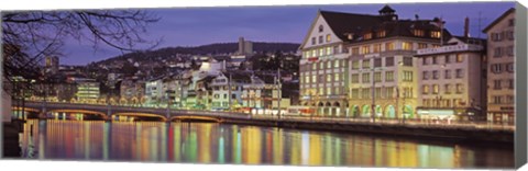 Framed Switzerland, Zurich, River Limmat, view of buildings along a river Print