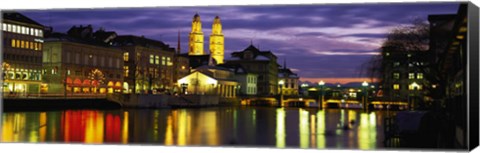 Framed Reflection of night lights in River Limmat Zurich Switzerland Print