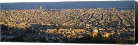 Framed High Angle View Of A Cityscape, Barcelona, Spain Print