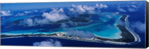 Framed Aerial View Of An Island, Bora Bora, French Polynesia Print