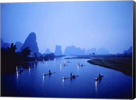 Framed Night Fishing Guilin China Print