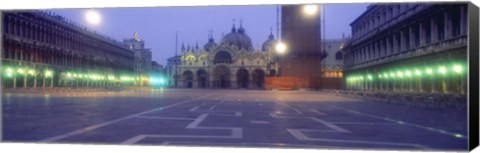 Framed Street lights lit up in front of a cathedral at sunrise, St. Mark&#39;s Cathedral, St. Mark&#39;s Square, Venice, Veneto, Italy Print