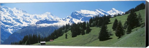 Framed Valley and snow covered peaks, Murren Switzerland Print