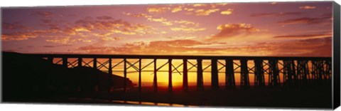 Framed Silhouette of a railway bridge, Pudding Creek Bridge, Fort Bragg, California, USA Print