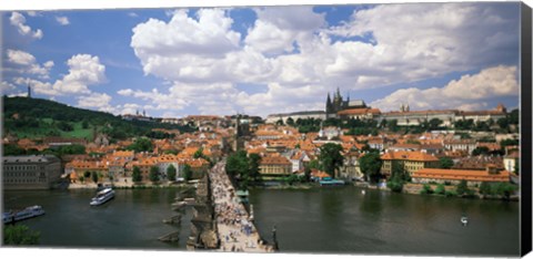 Framed Aerial view of Charles Bridge Prague Czech Republic Print