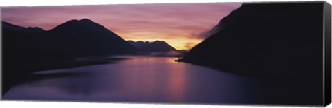 Framed Sunset over a lake, Sylvenstein Lake, Bavarian Alps, Germany Print