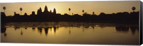 Framed Silhouette Of A Temple At Sunrise, Angkor Wat, Cambodia Print