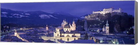 Framed Austria, Salzburg, Aerial view of a city at night Print