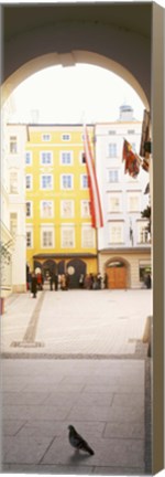 Framed Facade of a building, Birthplace Of Wolfgang Amadeus Mozart, Getreidegasse, Salzburg, Austria Print