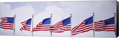 Framed Low angle view of American flags fluttering in wind Print